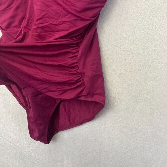 Lauren Ralph Lauren Ruffle Ruched One Piece Swimsuit 16 Fuchsia Pink Slimming - Picture 8 of 14